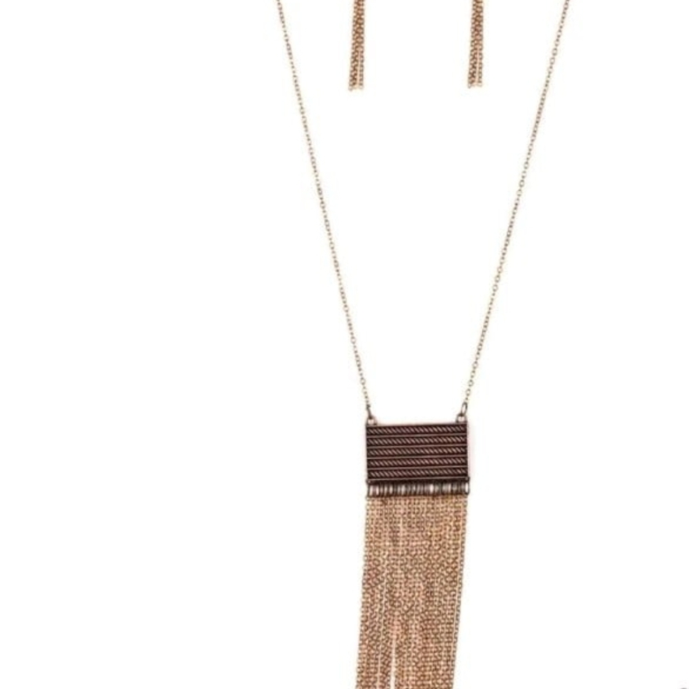Paparazzi Gold Fringe Necklace Set Totally Tassel Copper Fringe Fashion